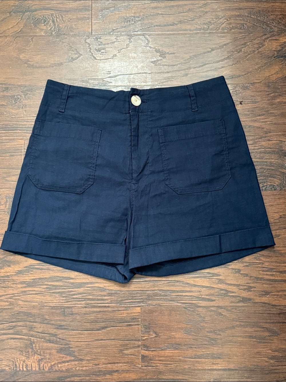 Anthropologie Navy Patch-Pocket Cuffed Shorts